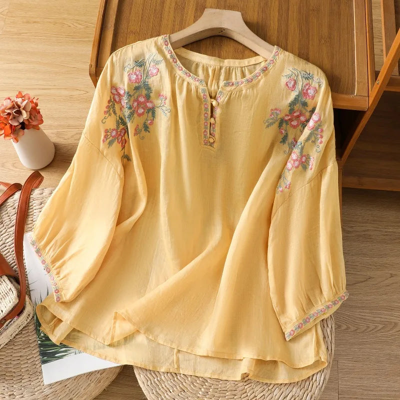 Emeline Embroidered Linen Blouse