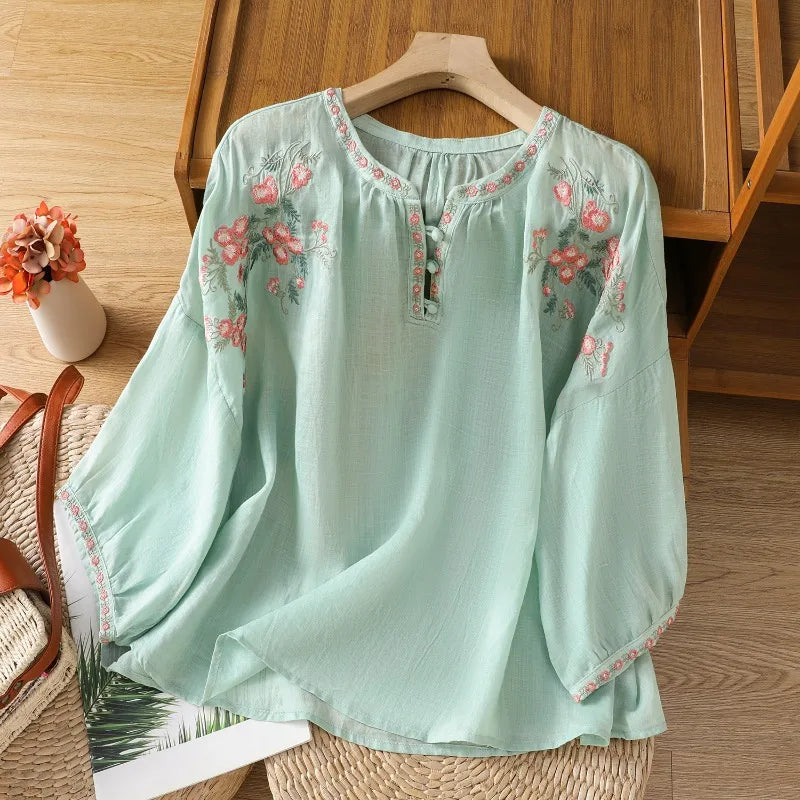 Emeline Embroidered Linen Blouse