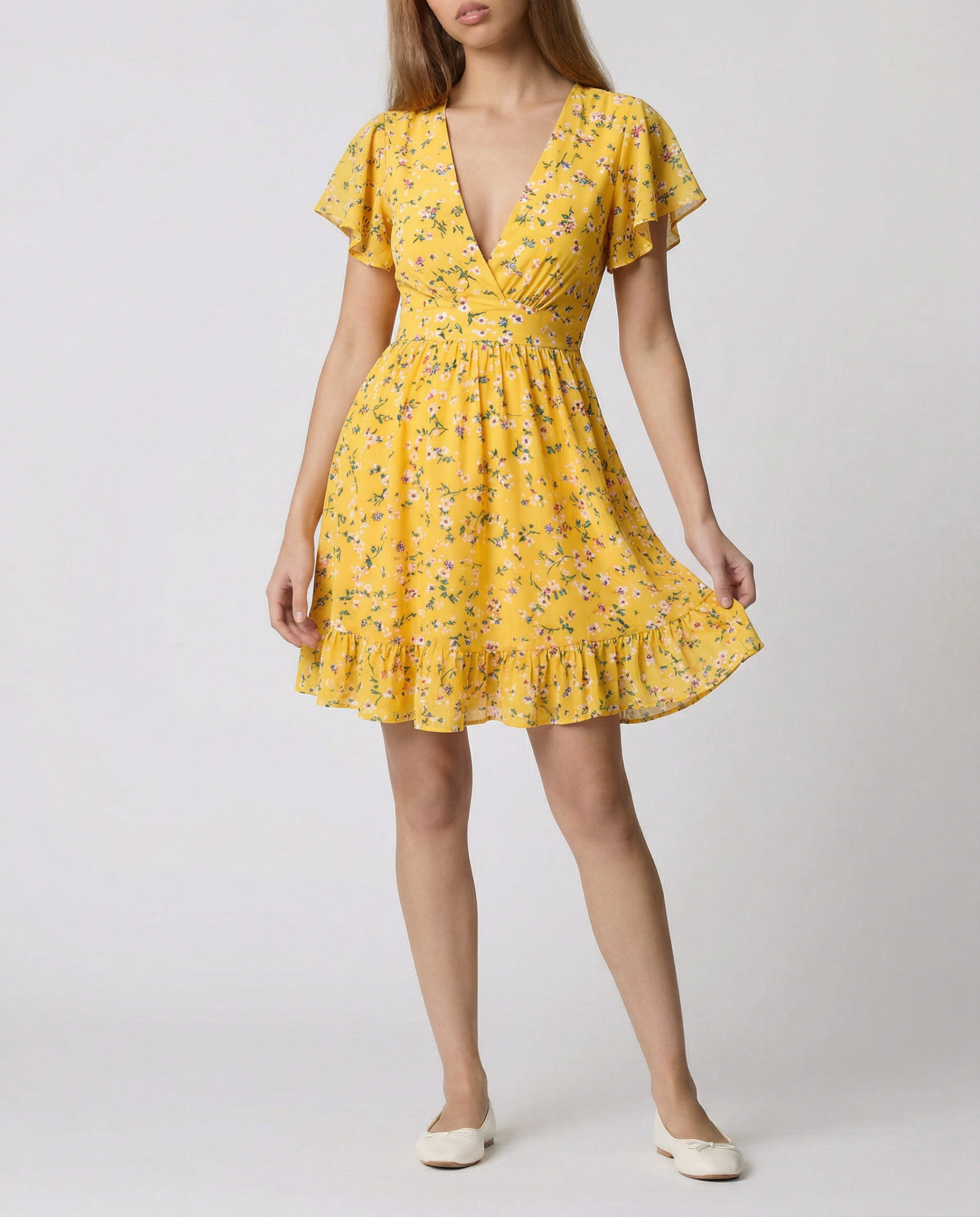 Katrina Floral Flutter Sleeve Dress