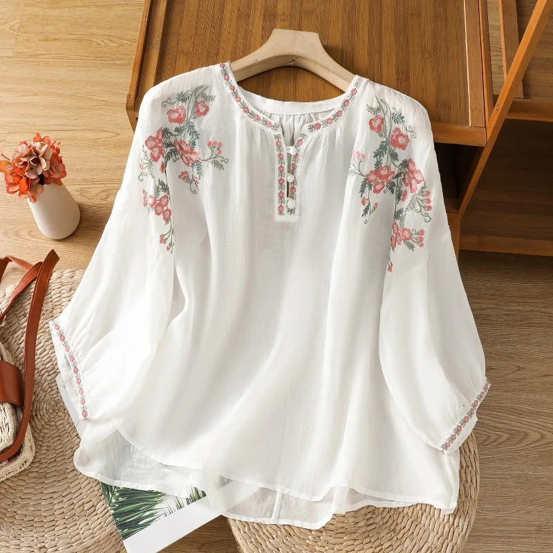 Emeline Embroidered Linen Blouse