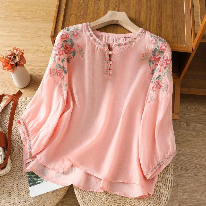 Emeline Embroidered Linen Blouse