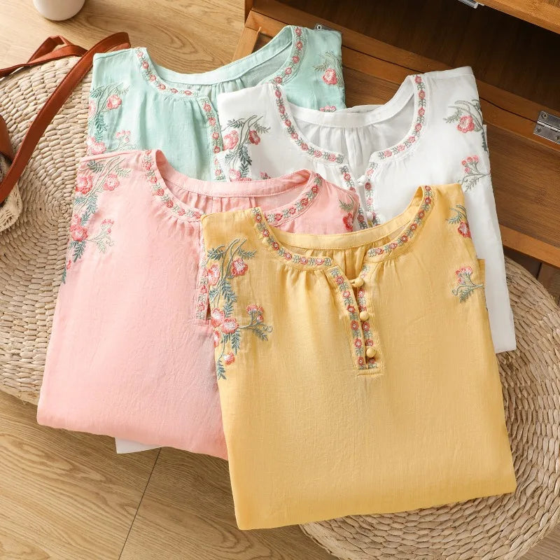Emeline Embroidered Linen Blouse