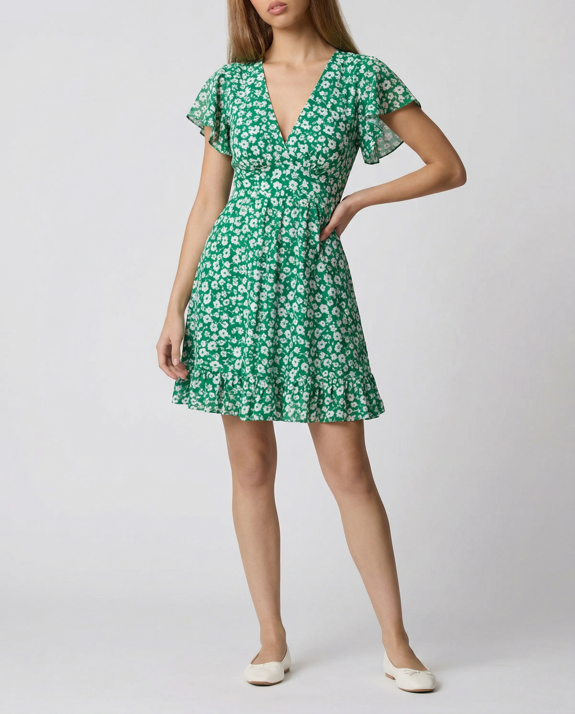 Katrina Floral Flutter Sleeve Dress