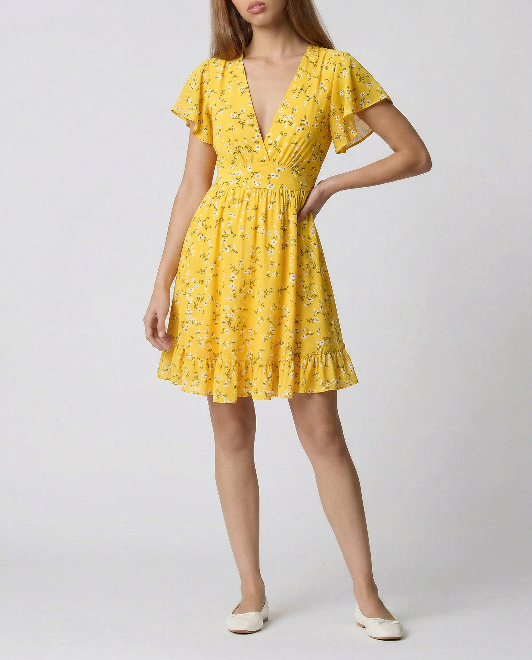 Katrina Floral Flutter Sleeve Dress